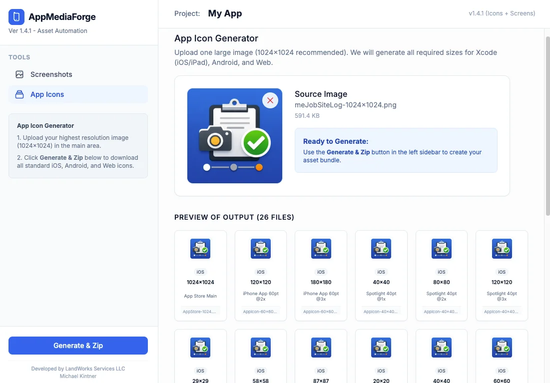 AppMediaForge app asset generation interface