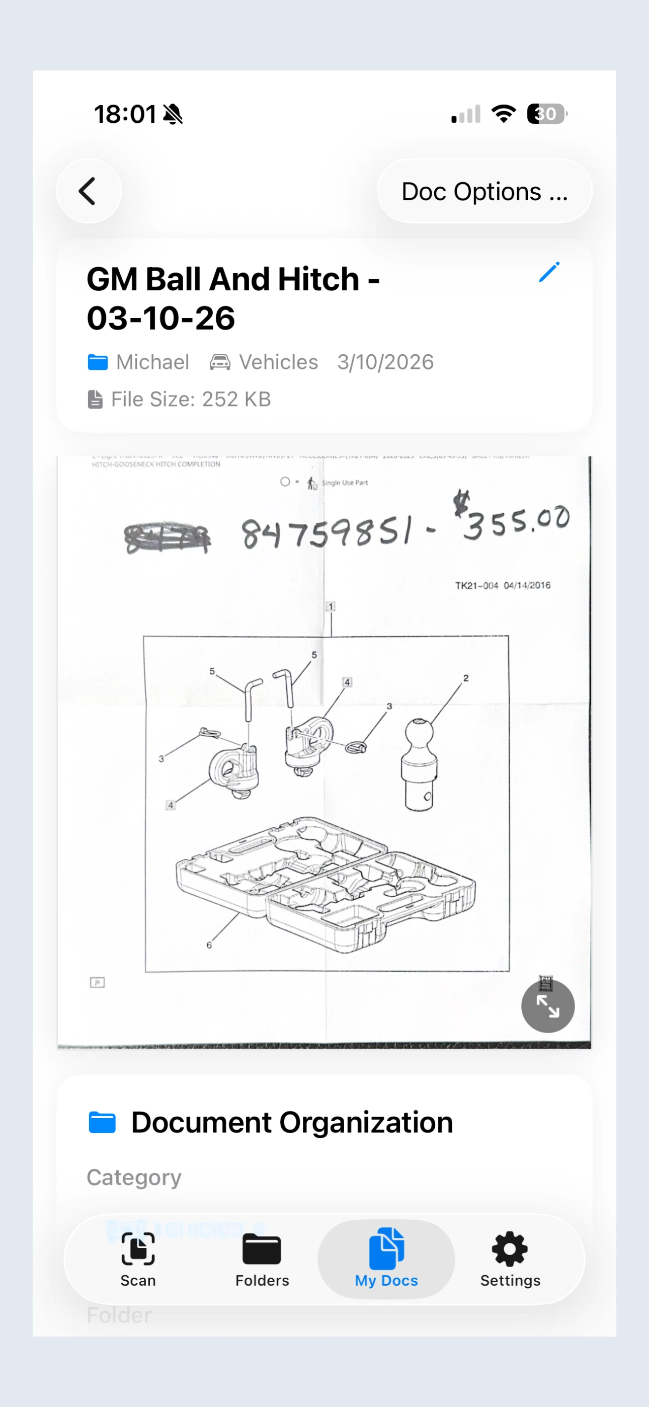 meScanner iPhone document preview and organization options